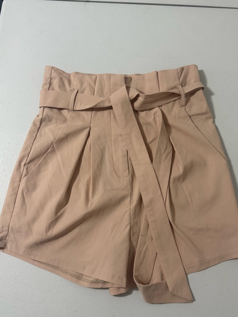 Hera Collection Nude Paperbag Mini Skirt with Self-Tie Belt